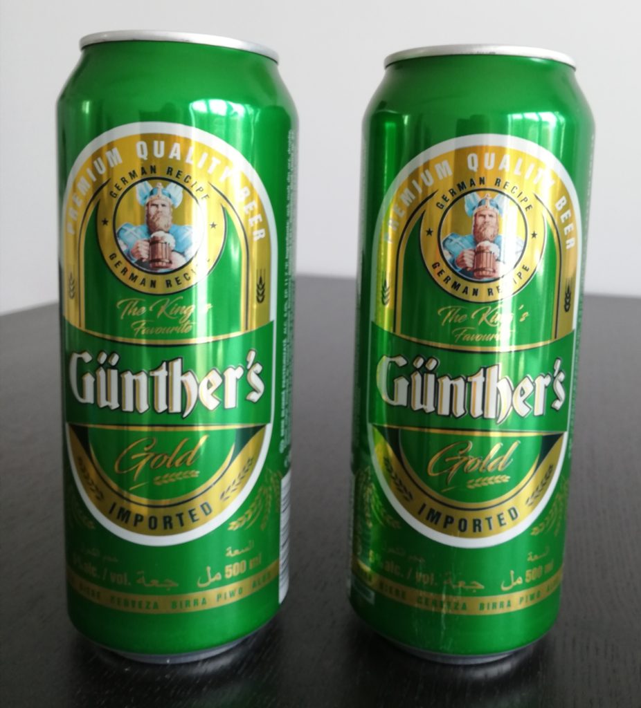 Gunter's lager Beer. Direct from the production plant in Romania. Related to Tuborg brewery.